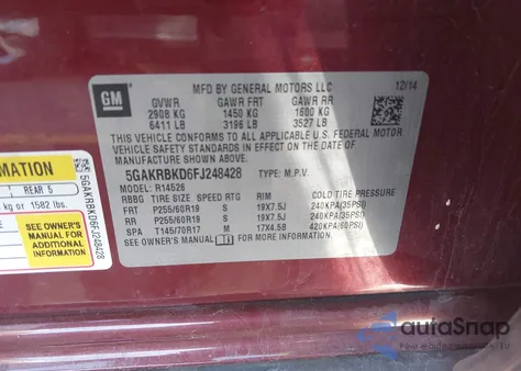 2015 Buick Enclave Leather z USA, uszkodzony, nr VIN 5GAKRBKD6FJ248428